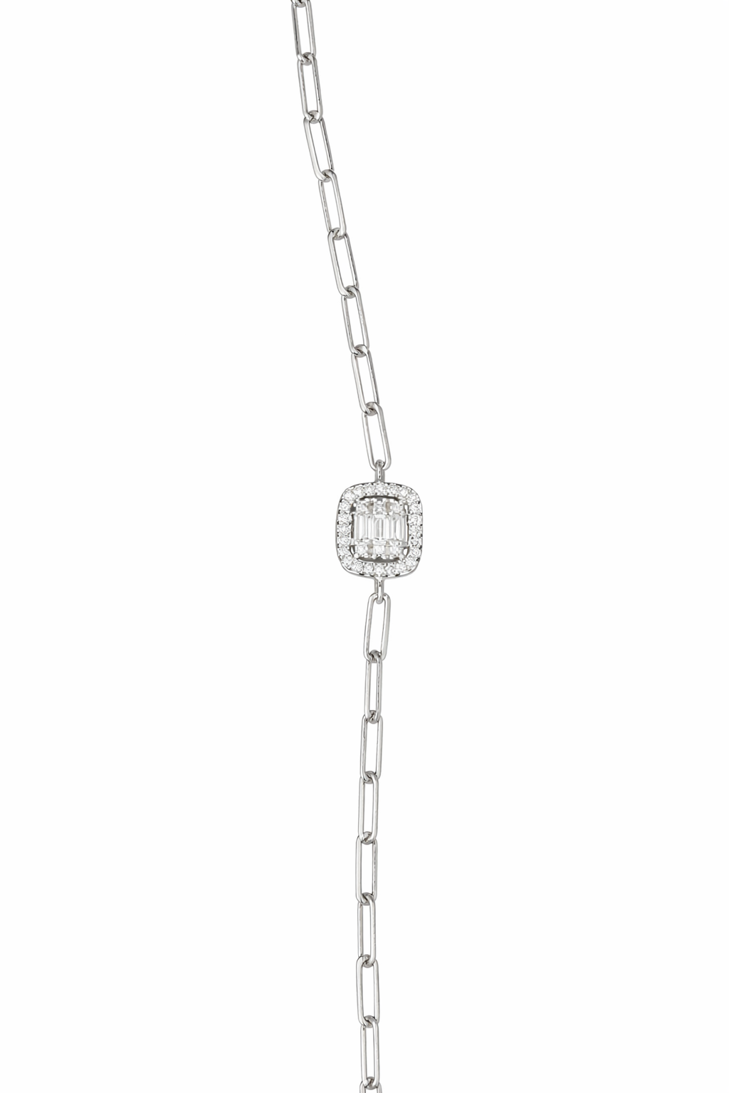 Elegantes Gliederarmband in Silber-Optik mit Zirkonia-Zierelement – Baguette- & Halo-Design