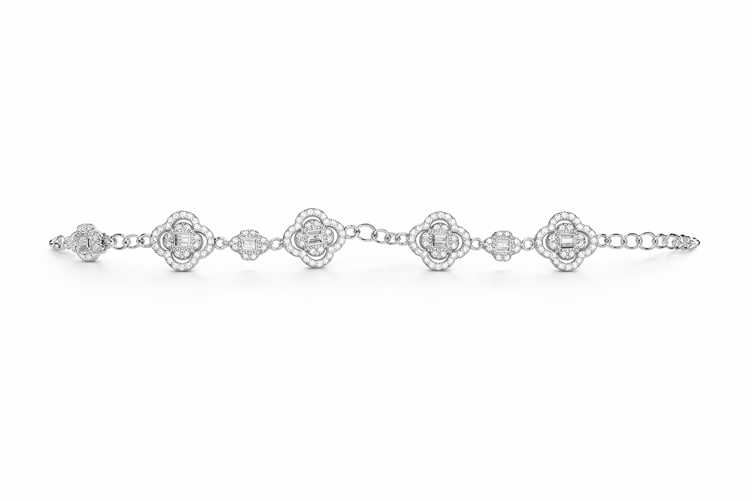 Kleeblatt-Armband in Sterling Silber – Baguette & Pavé Zirkonia