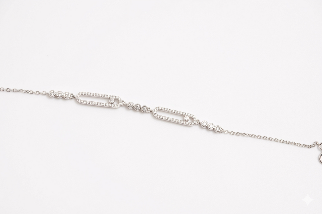 Paperclip-Armband in Sterling Silber – Pavé Zirkonia & Bezel-Kette