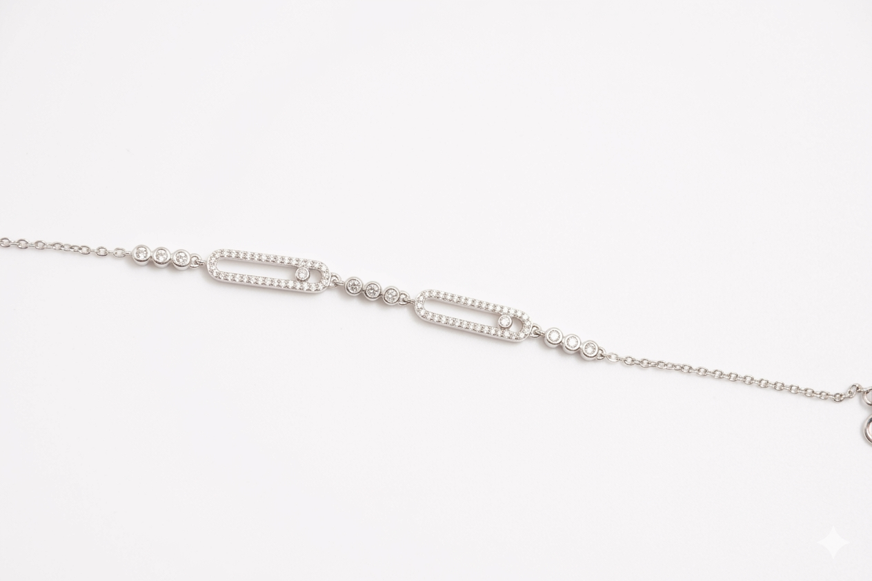Paperclip-Armband in Sterling Silber – Pavé Zirkonia & Bezel-Kette