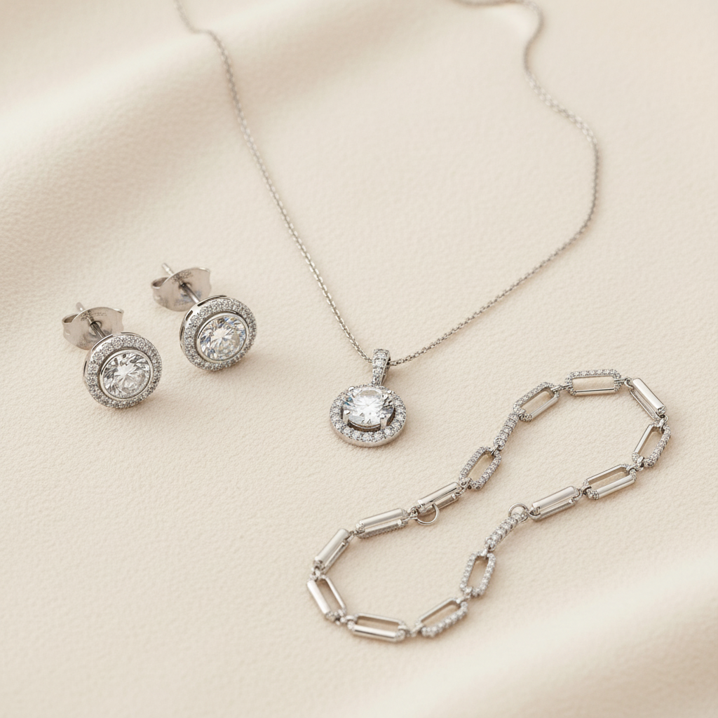 Pavé-Set – Iconic Circle Anhänger, Pavé-Ohrstecker & Paperclip-Armband